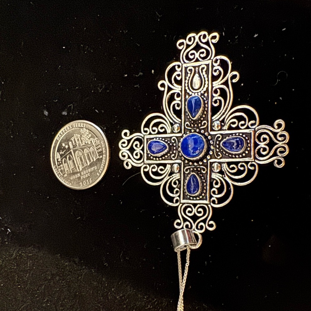 Elegant sterling Silver and lapis‎ lazuli Cross Pendant - Picture 5 of 5